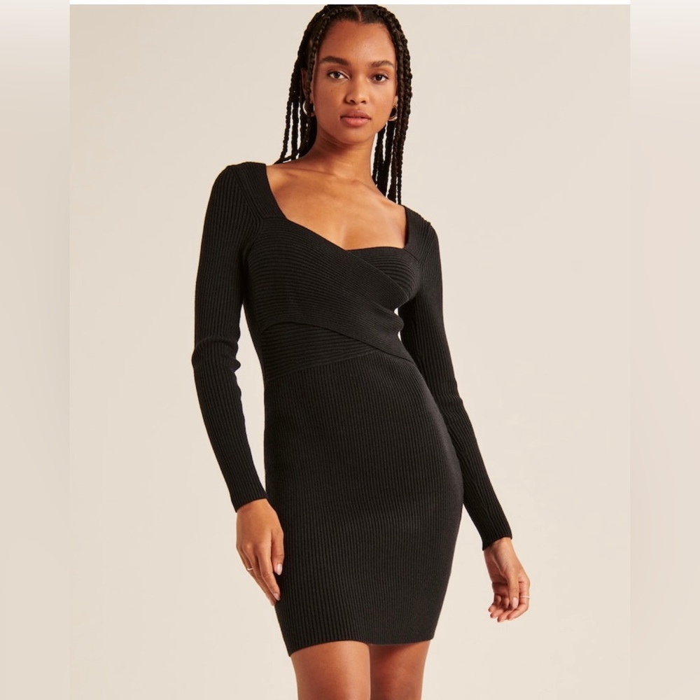 Abercrombie long sleeve wrap front mini sweater dress NWT